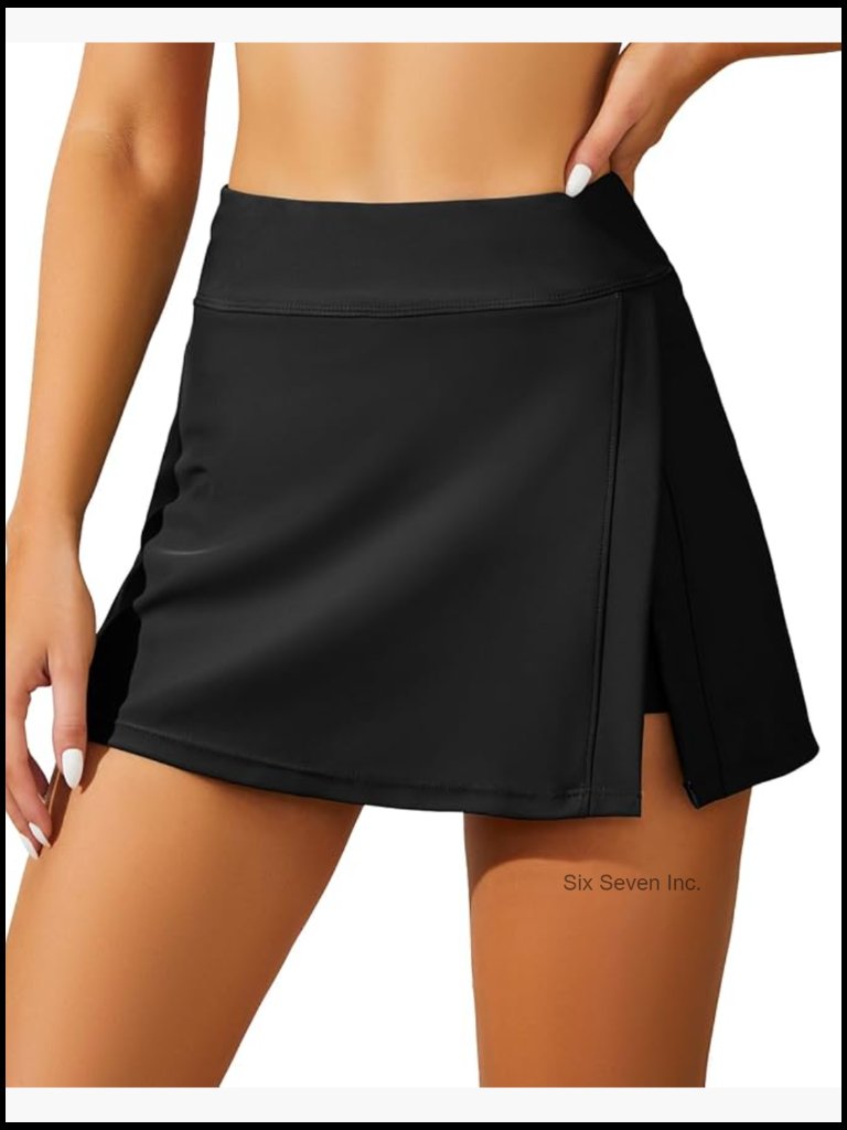 High Waisted Swim Skirt With Built-In Shorts Tummy Control Split Bottom